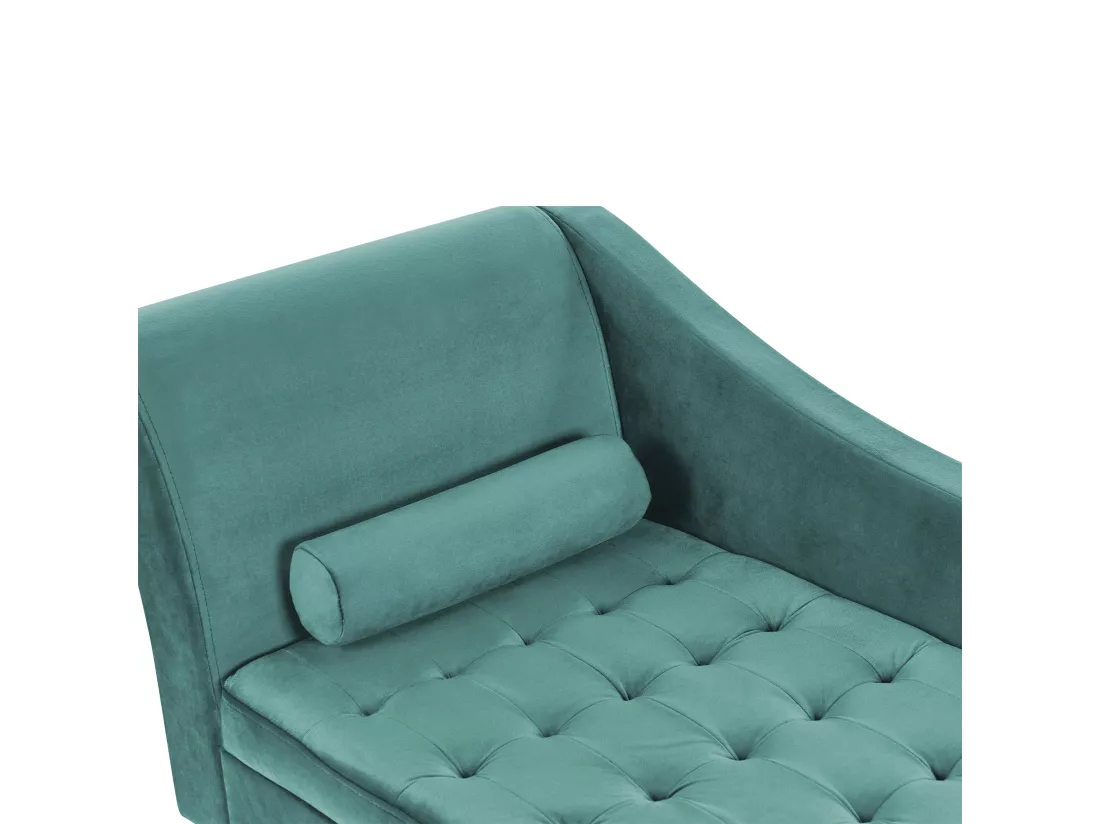 Chaise longue côté droite en velours bleu paon avec rangement PESSAC