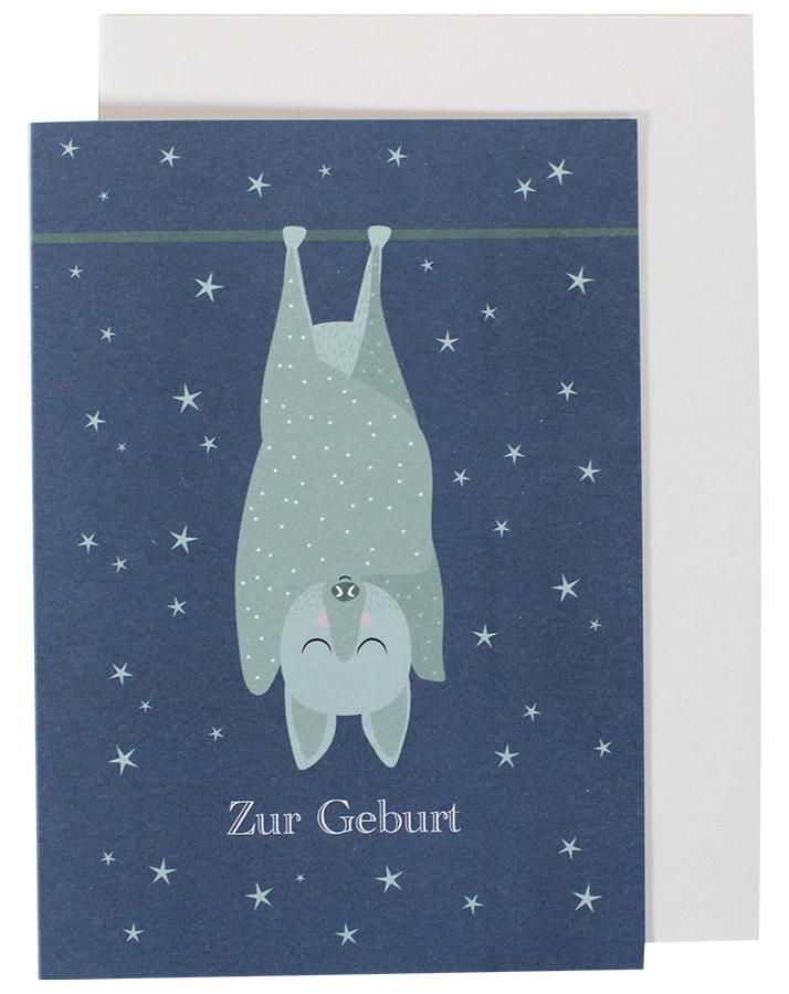 Klappkarte FLEDERMAUS – ZUR GEBURT 2-er Set in dunkelblau