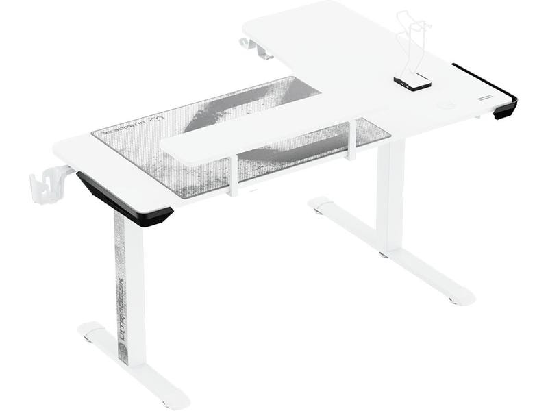 Ultradesk Gaming Tisch Winger Weiss Moderner Gaming-Ecktisch für bis zu zwei Monitore