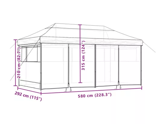 Tente de réception pliable escamotable avec 4 parois latérales