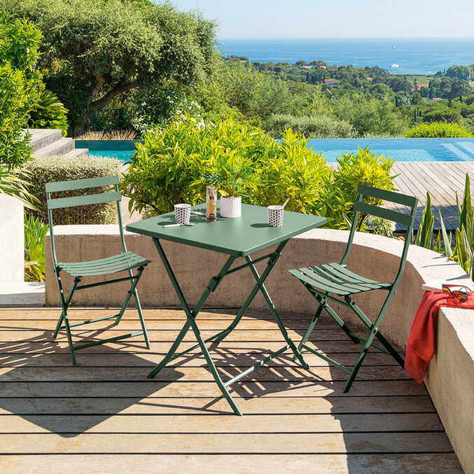 Ensemble table de jardin pliante carrée + 2 chaises GREENSBORO Vert olive