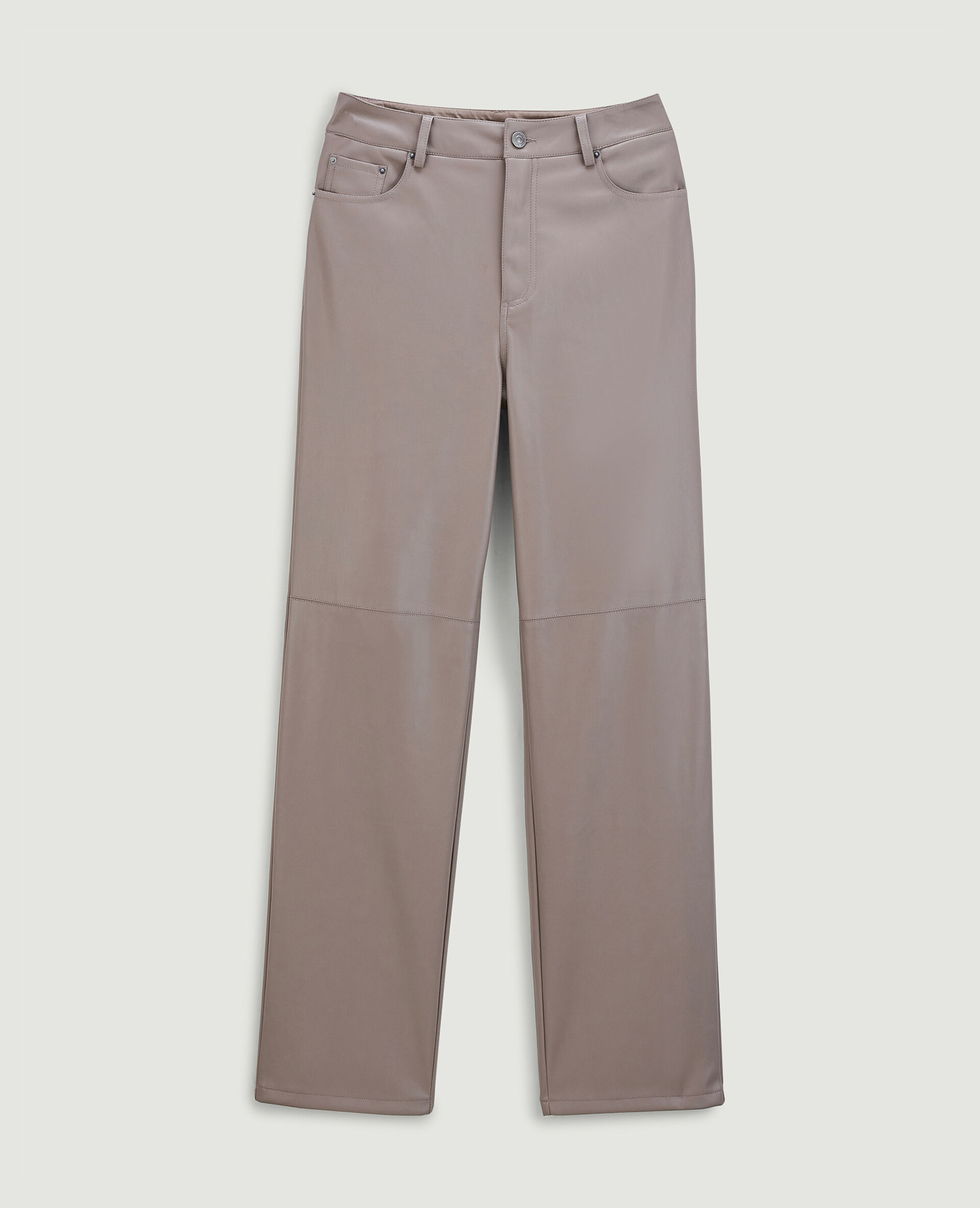 Pantalon droit en simili cuir - Taupe