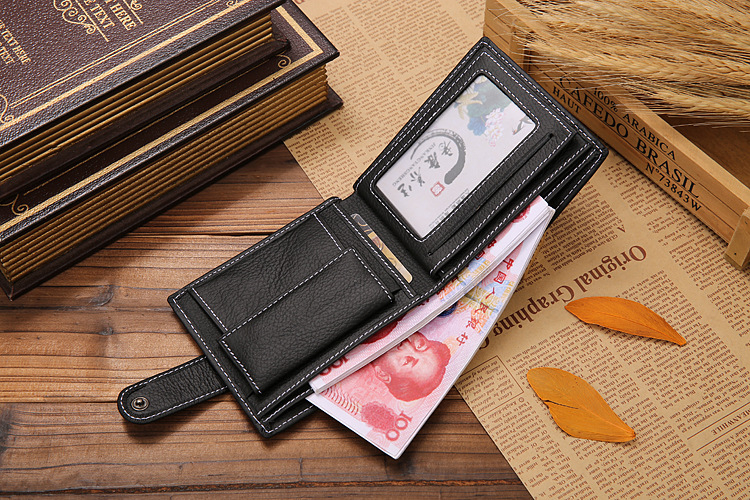 (115x97mm) Echtleder Geldbörse Fashion Portemonnaie mit 11 Fächern - Schwarz