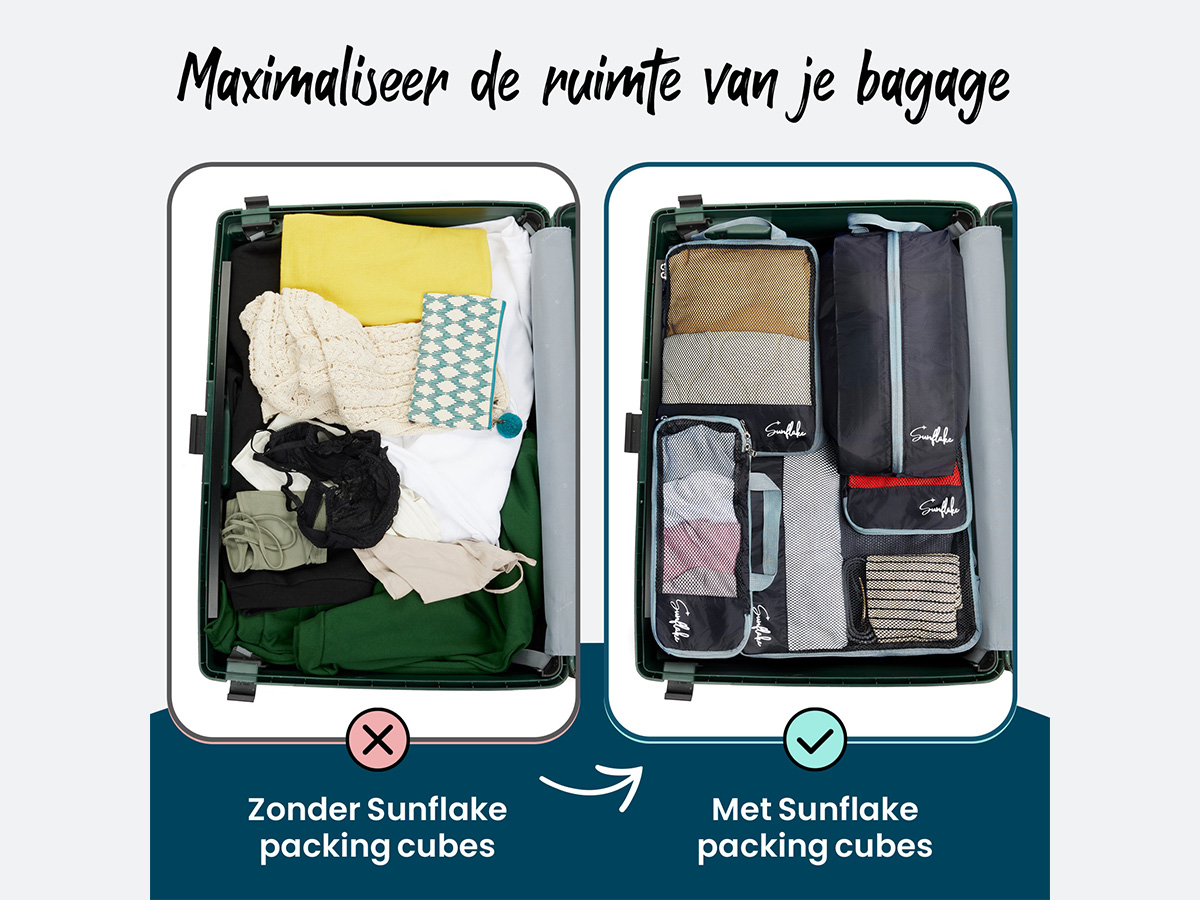 Sunflake Packing Cubes met Compressie Rits - 6 Delig - Mesh