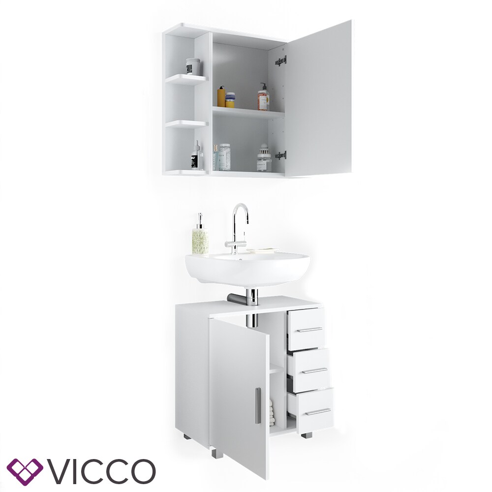 VICCO Badmöbel Set ILIAS Weiß - Bad Spiegel Kommode Unterschrank Badschrank