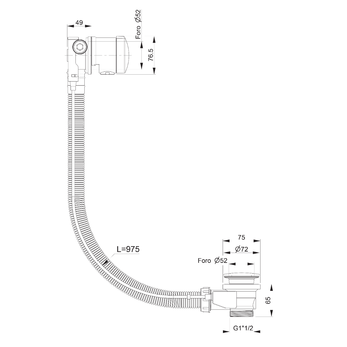 Polysan badafvoer met vulfunctie en overloop 97.5cm brons