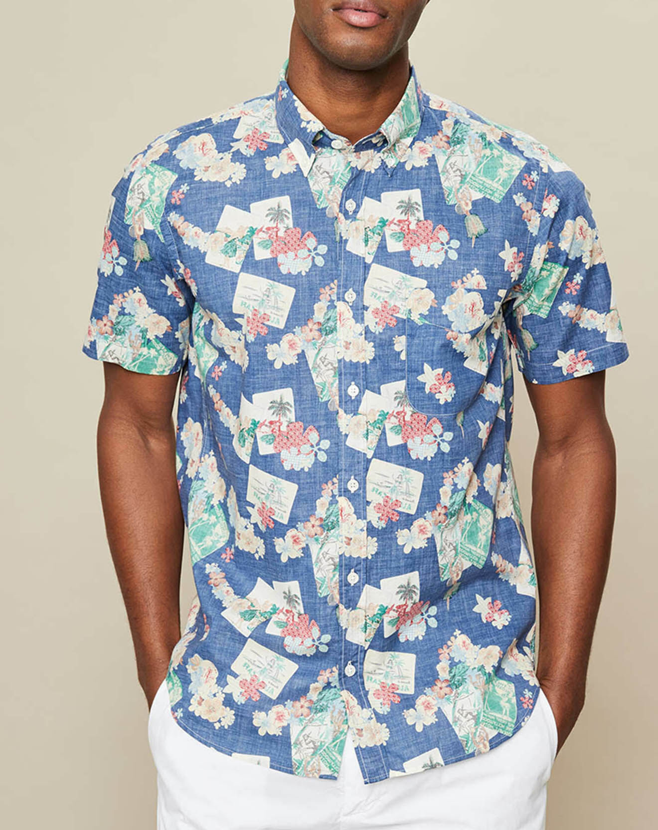 Hartford Chemise slim Side imprimée bleue