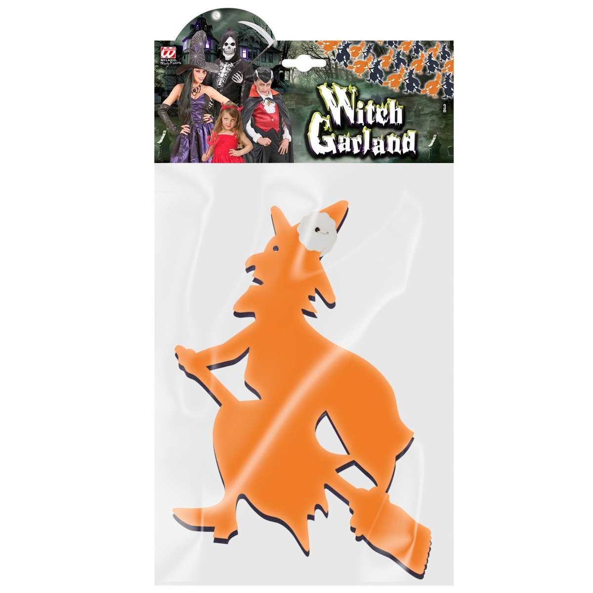 Halloween Slinger Zwart Oranje Heks 3m