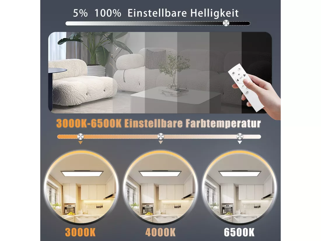 NETTLIFE Plafonnier LED à intensité variable 100x25 cm avec télécommande noir 24W