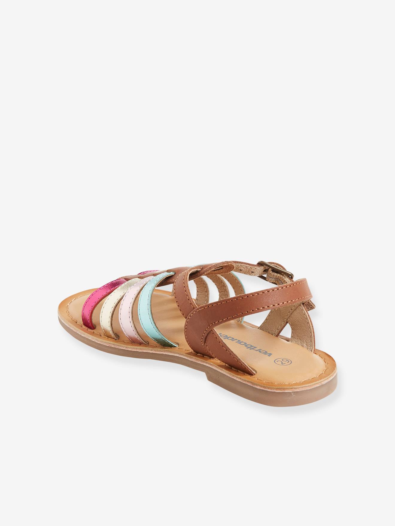 Sandálias de várias tiras para meninas, lisas, amarelo escuro com estampa.