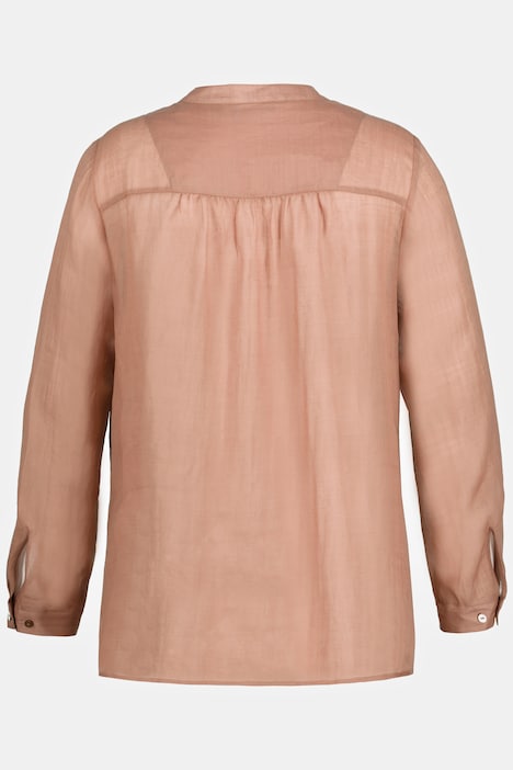 Bluse, Ramie, Plastron-Einsatz, Stehkragen, Langarm