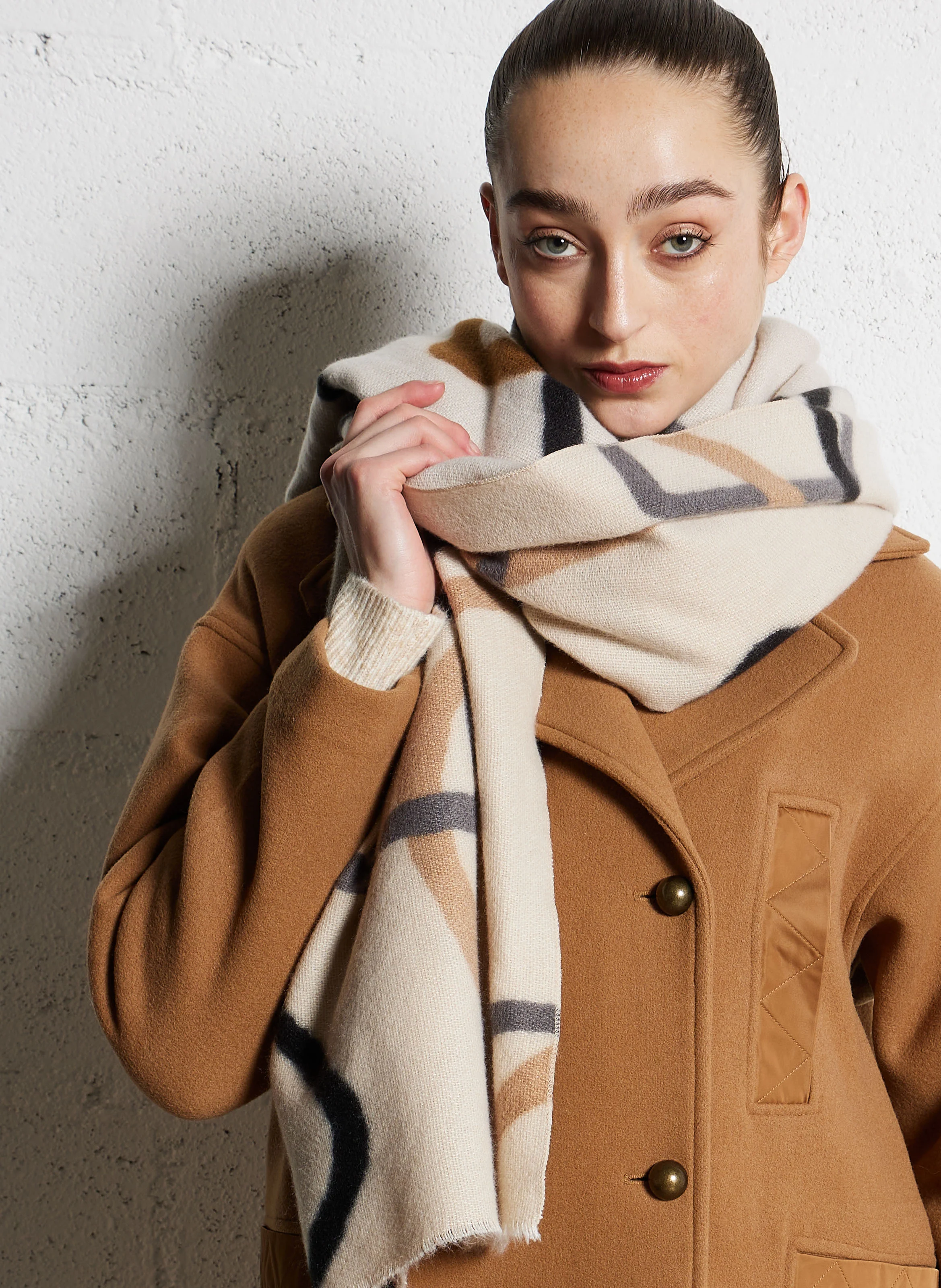 ANNE - Echarpe imprimée rectangle | Beige