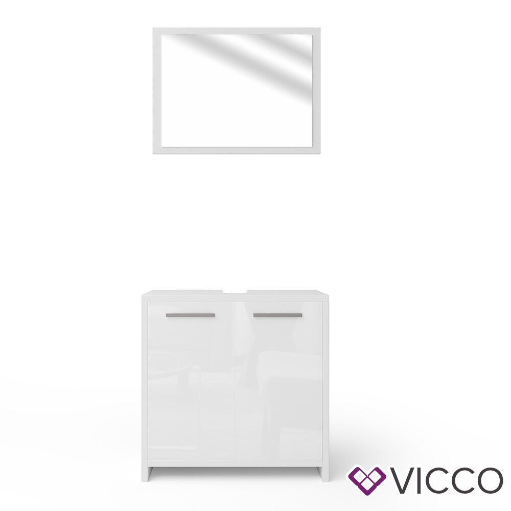 Vicco Badmöbel Set Kiko Badezimmer Spiegel Kommode Unterschrank Weiß /Weiß Hochglanz