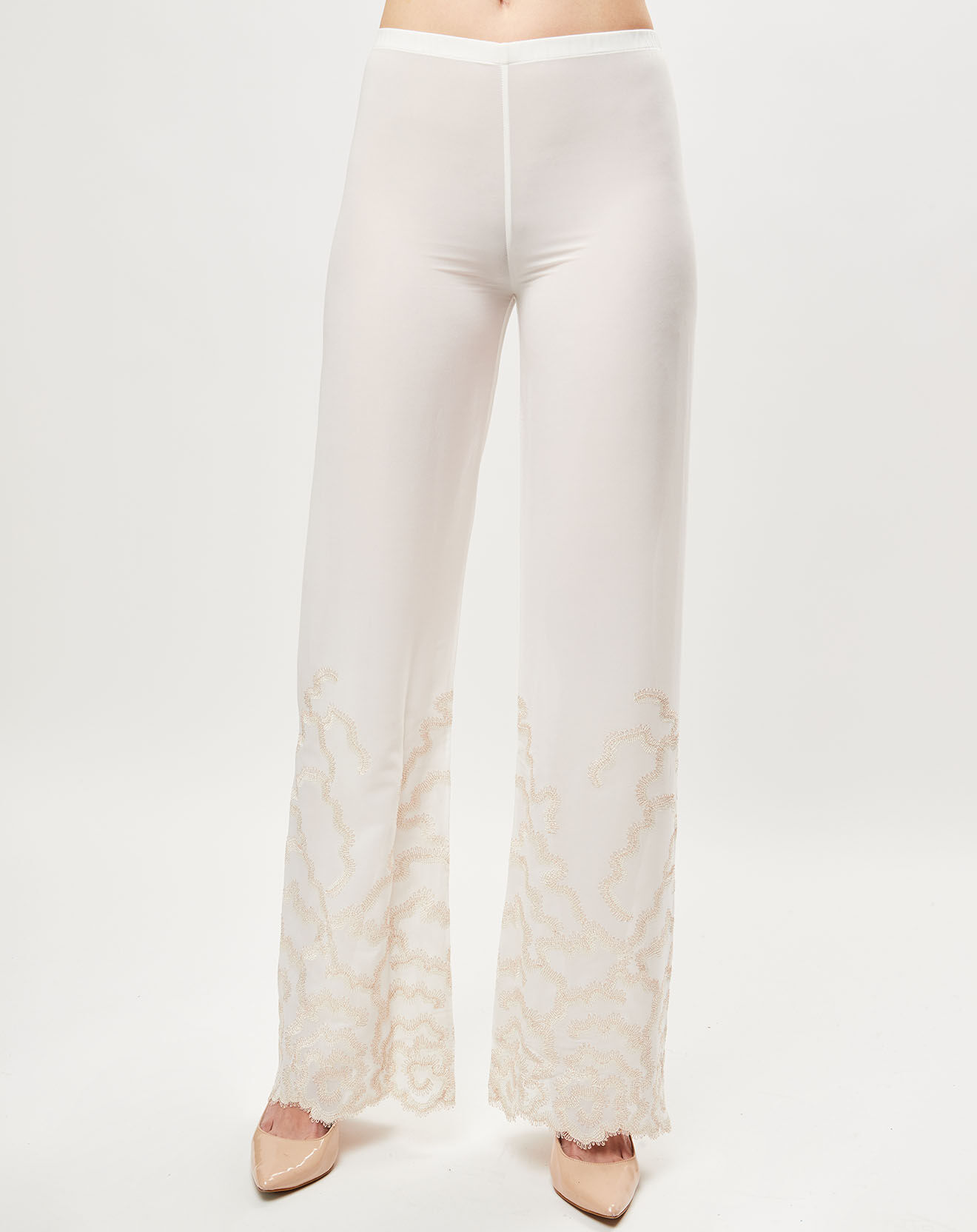 La Perla Pantalon en Soie mélangée Crystal Forms blanc cassé