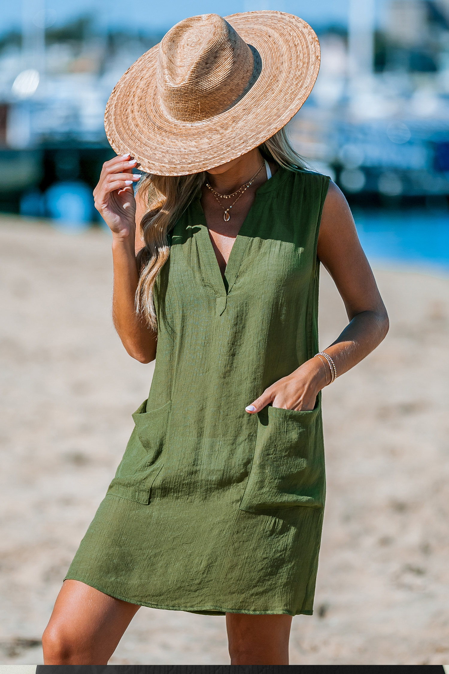 Robe cover up à poche plaquée olive