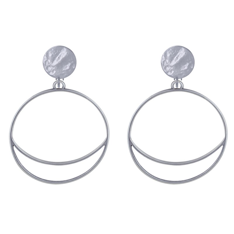 Boucles d'Oreilles Clip Métal Cercle et Croissant de Lune