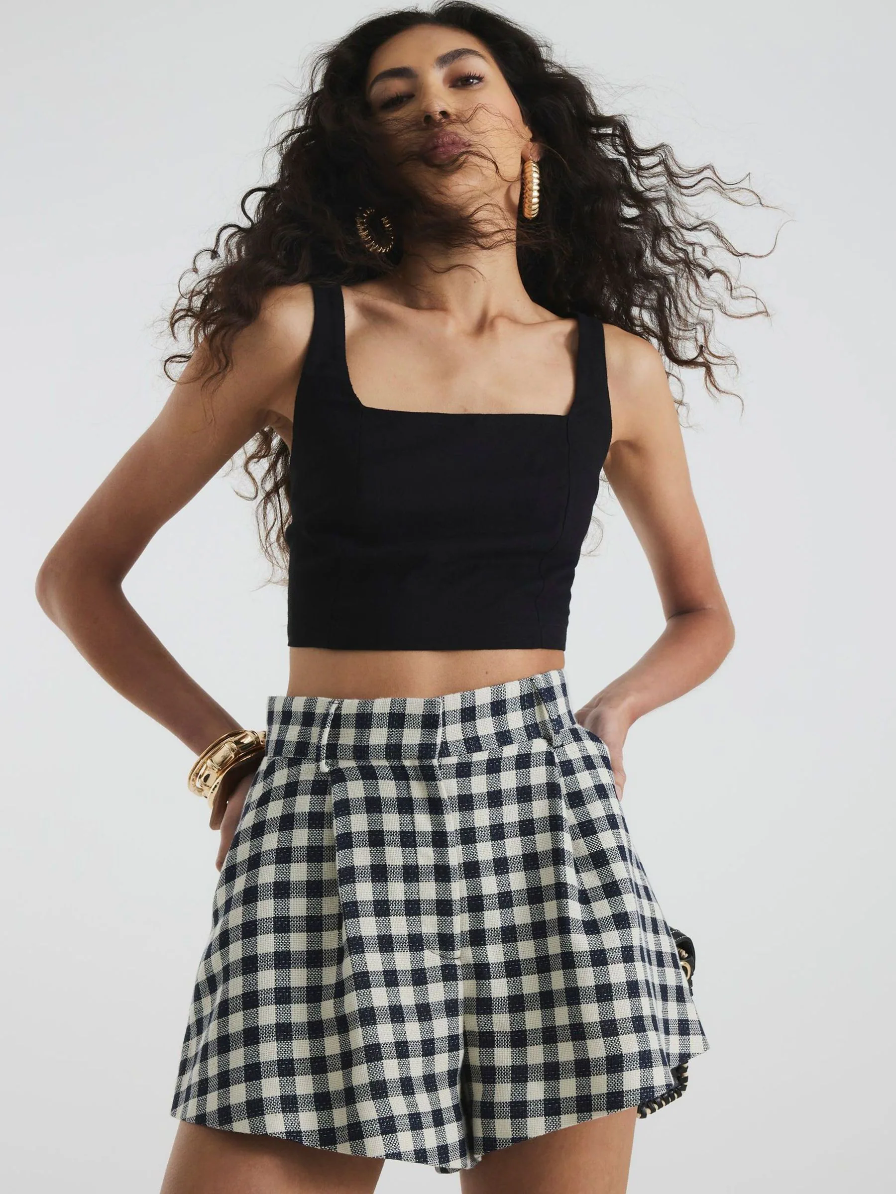 River Island - Uitlopende short met gingham-ruit