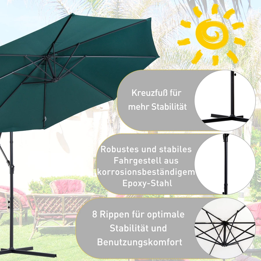 Outsunny Ampelschirm mit Handkurbel grün