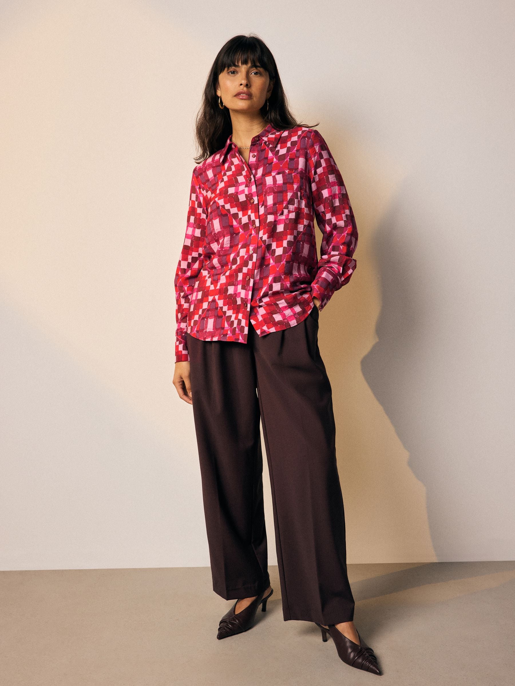 Roze met geometrische print - Overhemd met lange mouwen en knoopsluiting