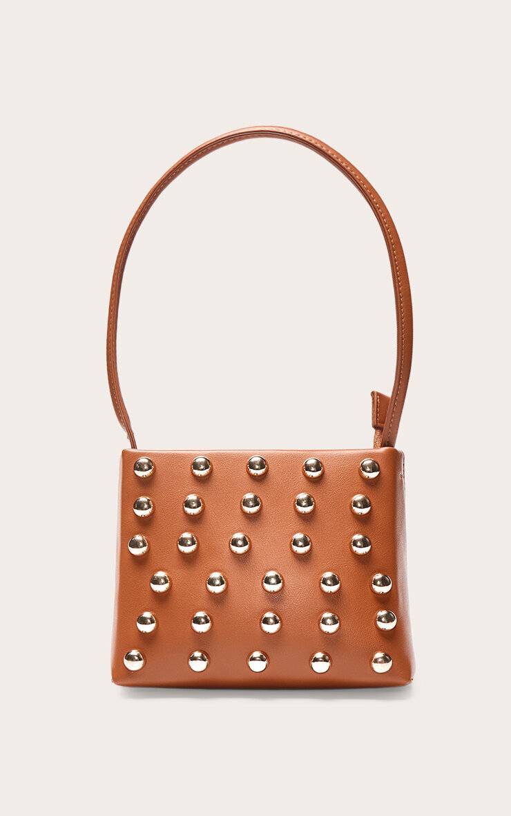 Marron Mini Sac À Bandoulière Structuré À Clous Bombés