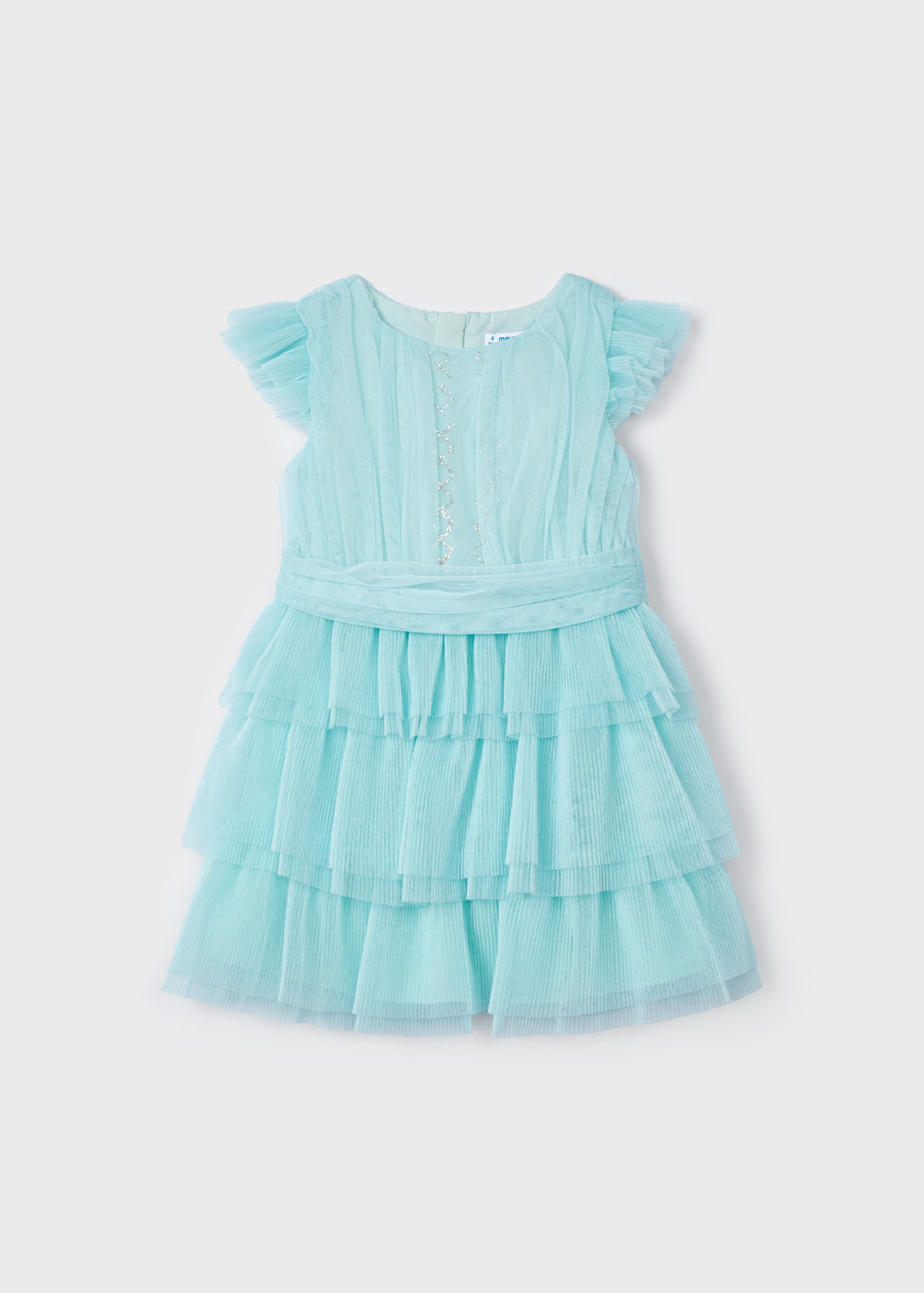 Vestido nude de tule plissado para meninas