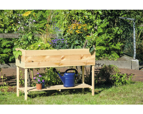 Verhoogd tuinbed op palen, inclusief plank en folie, 117 x 40 x 78 cm, natuurlijke afwerking
