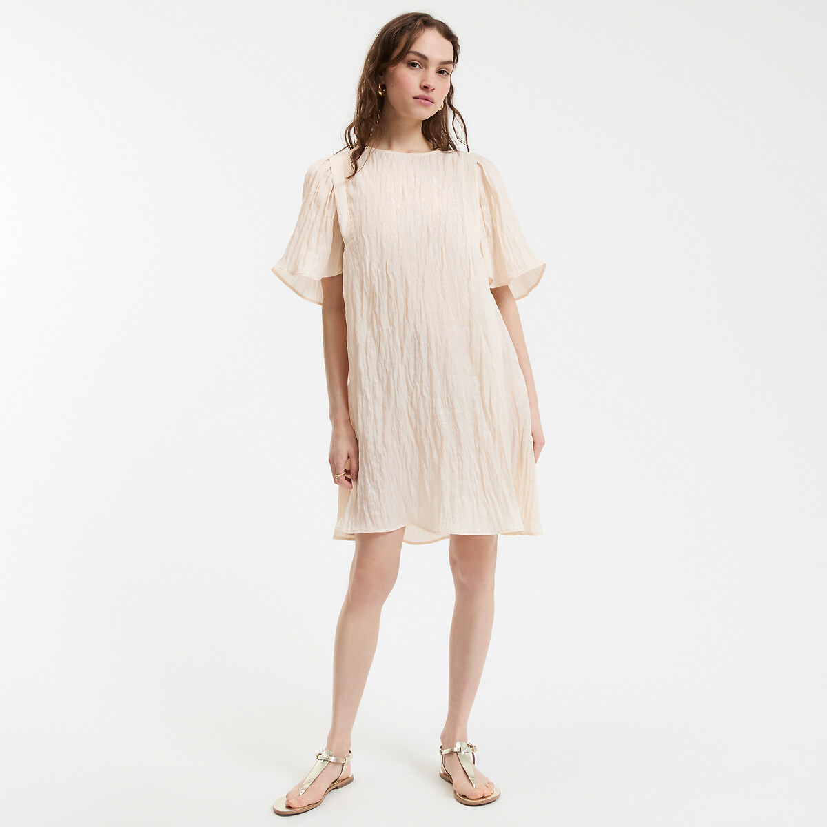 COLEÇÃO LA REDOUTE<br>Vestido curto evasê com mangas curtas em formato de borboleta