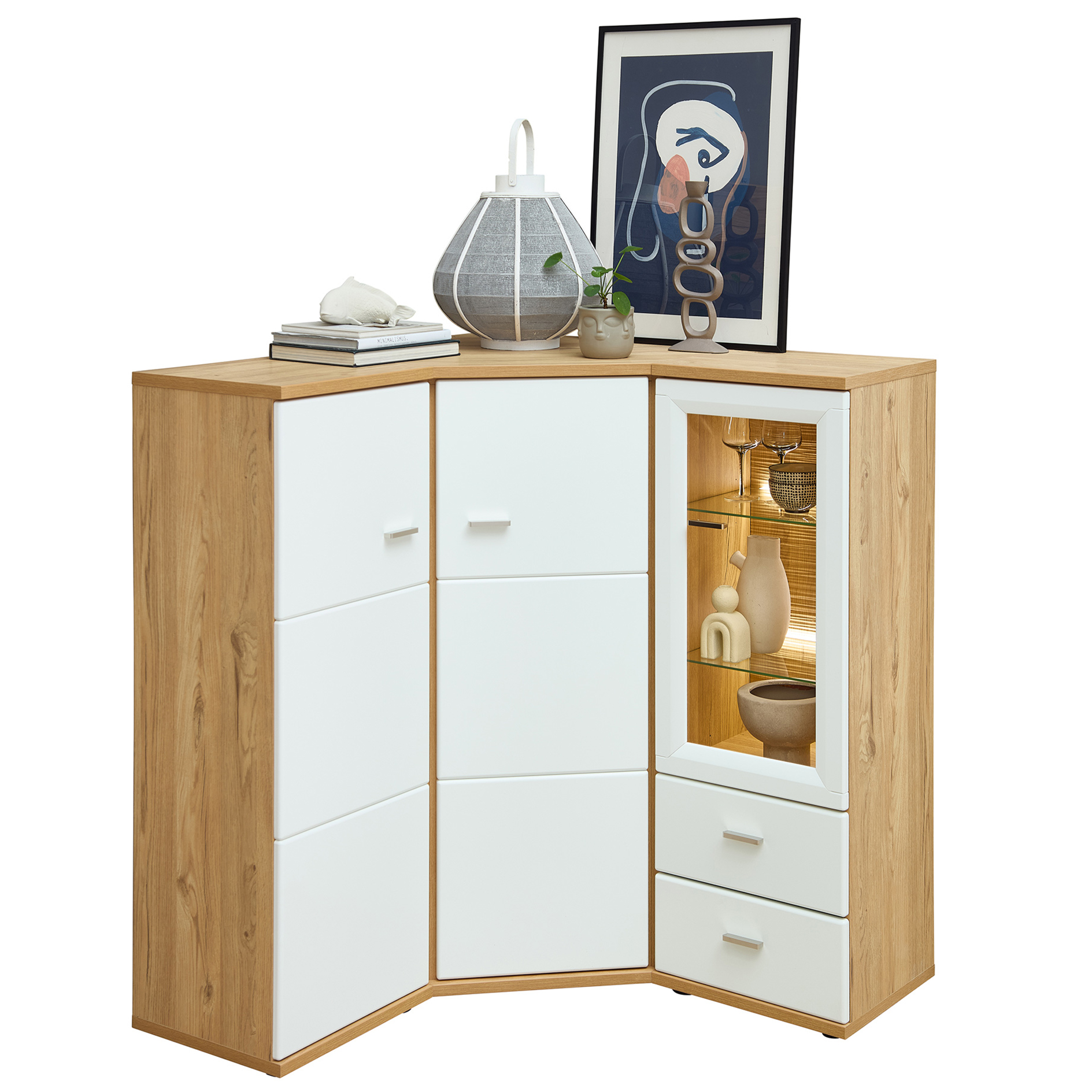 Highboard - weiß-Risseiche - 45 cm