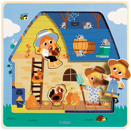 Djeco puzzel boerderij chez moo - 12st