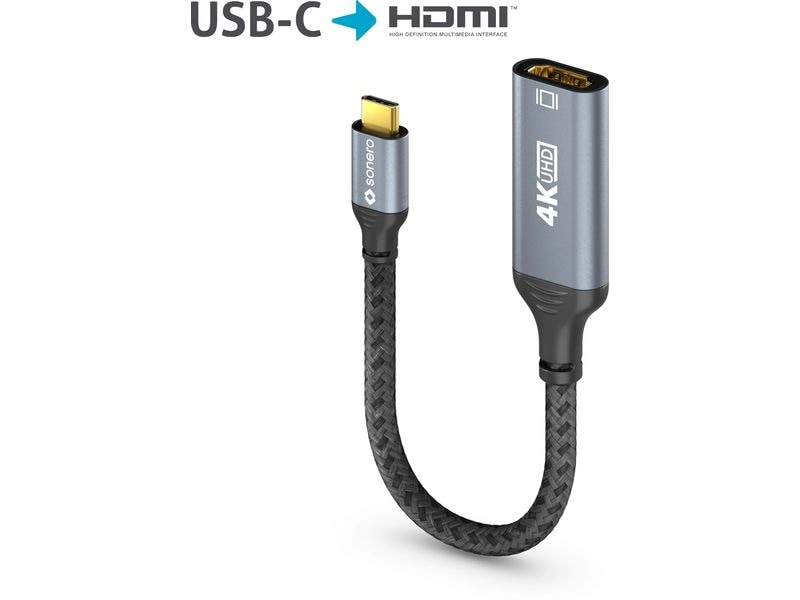 sonero Adapterkabel USB Type-C - HDMI USB-C auf HDMI Adapter - 4K60, 18 GBps – grau/schwarz - 0.10m