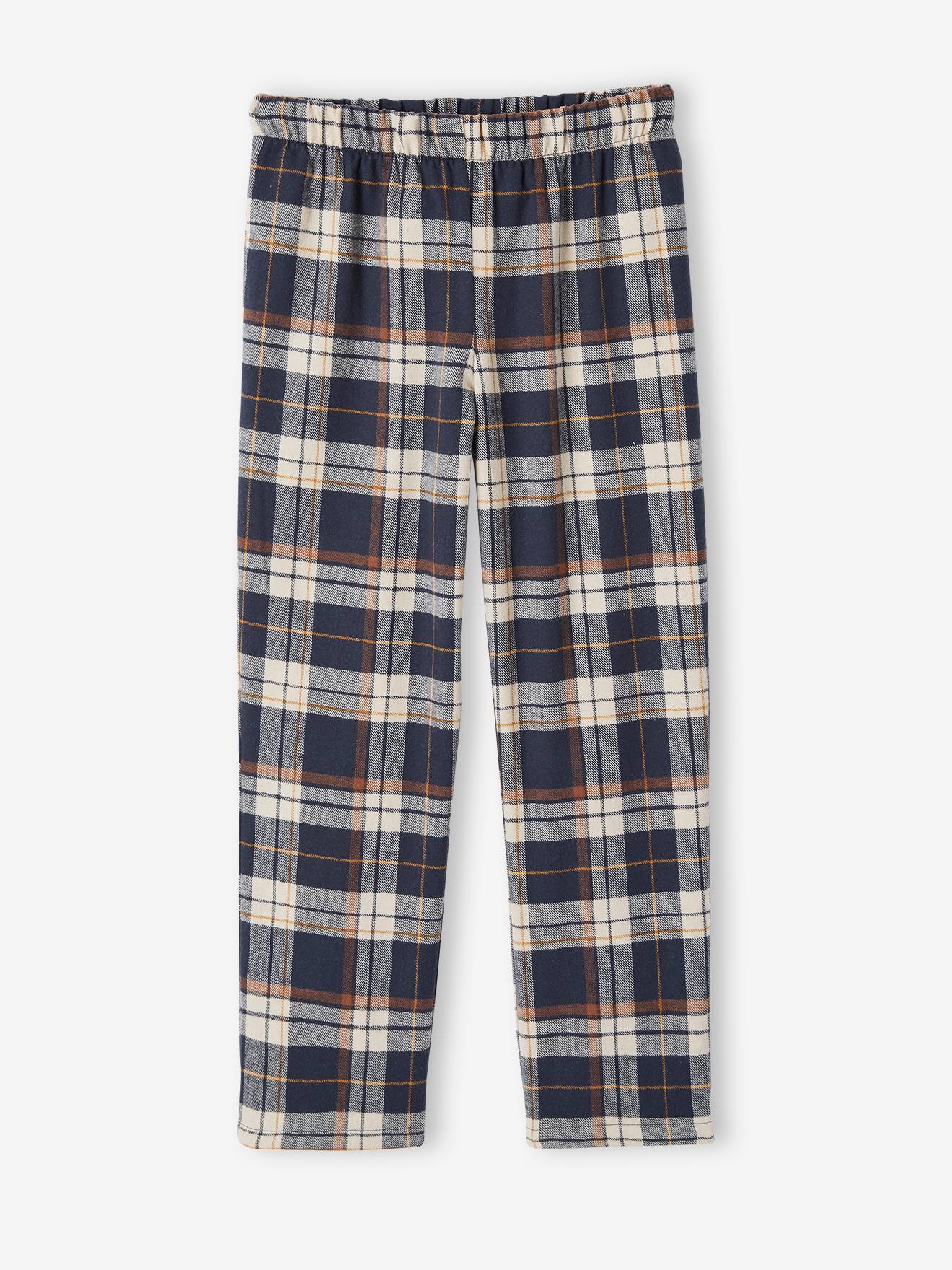 Pijama Castor com barra de flanela, pijama infantil azul-escuro liso com estampas.