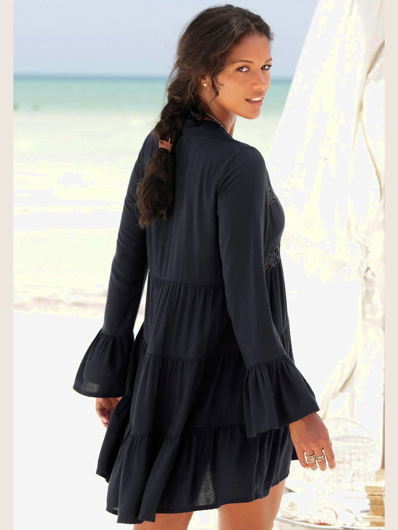 Chemisier long robe caftan courte à encolure en v