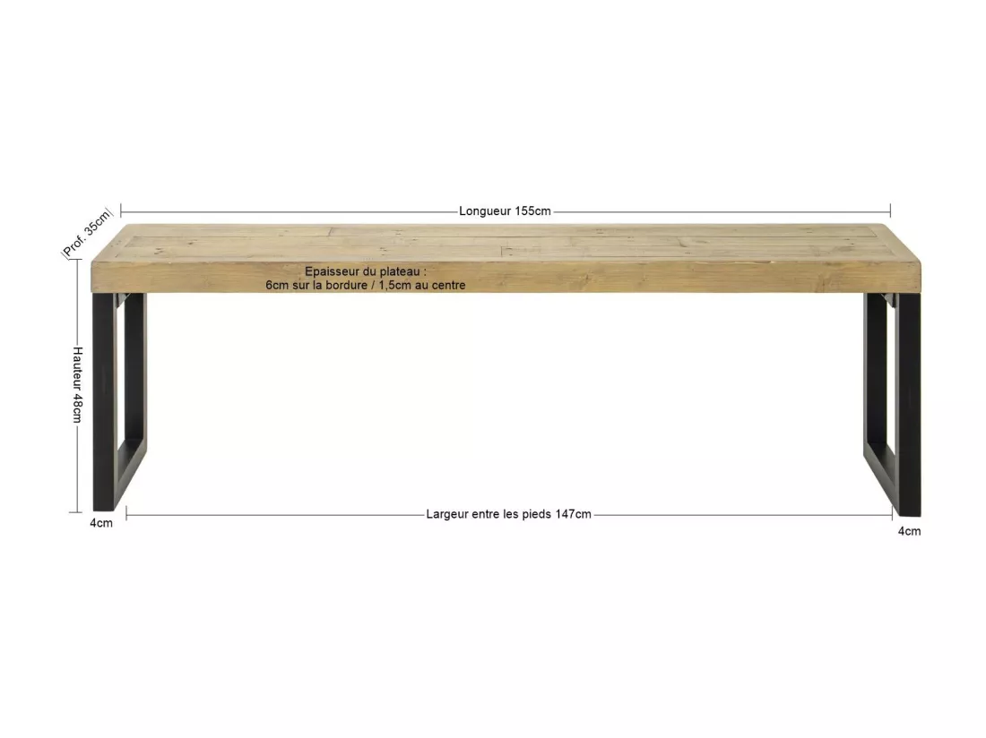 Banc de table en bois recyclé 155 cm AUCKLAND