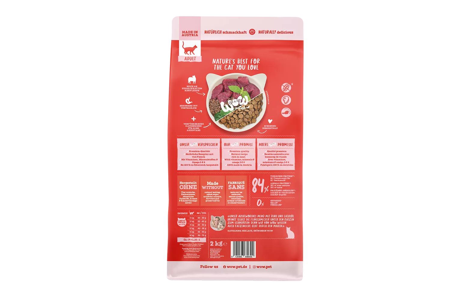 Cat Trockenfutter Adult Rind, 2 kgAlleinfutter für ausgewachsene Katzen