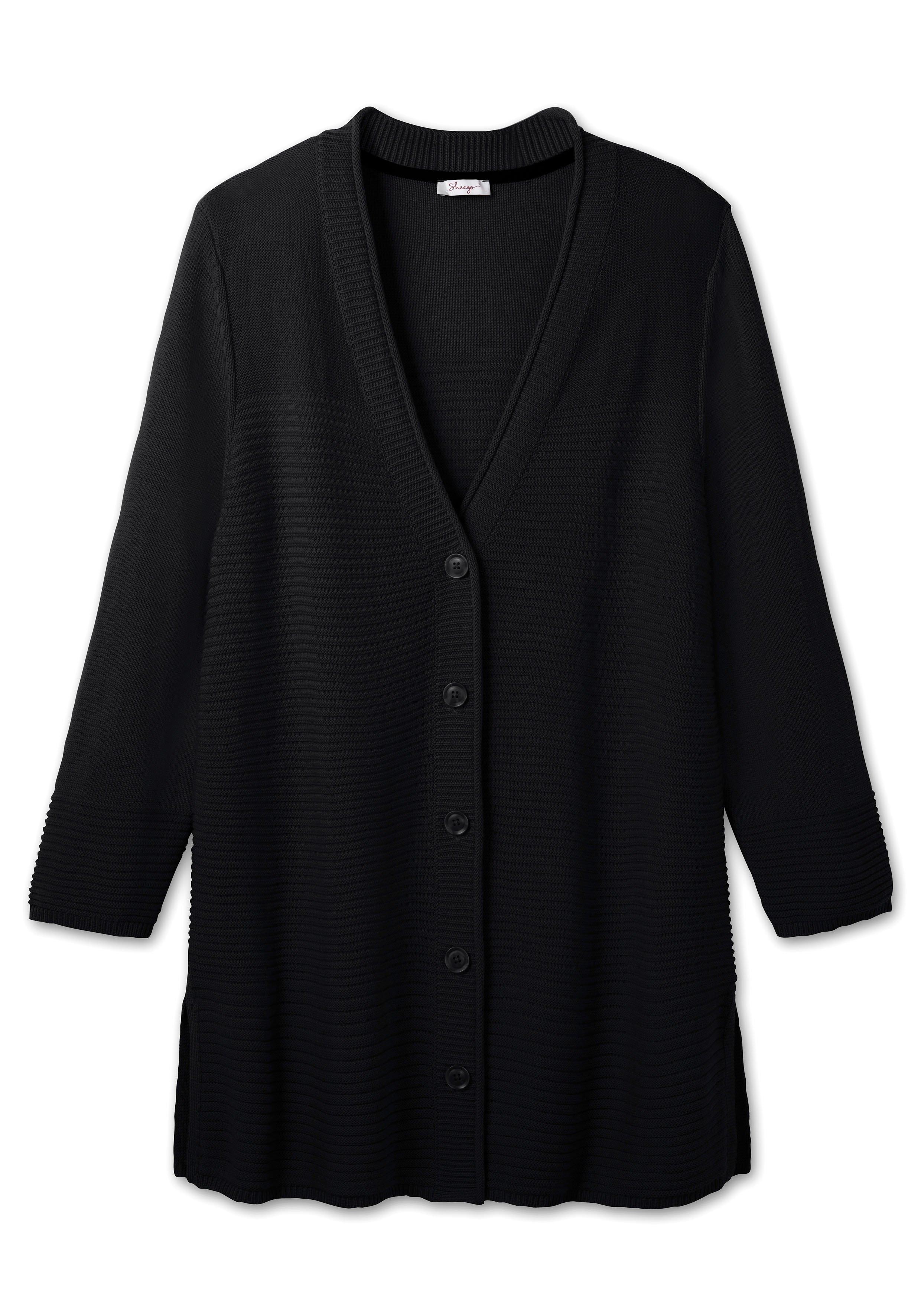 Longstrickjacke im Strukturmix, mit V-Ausschnitt
