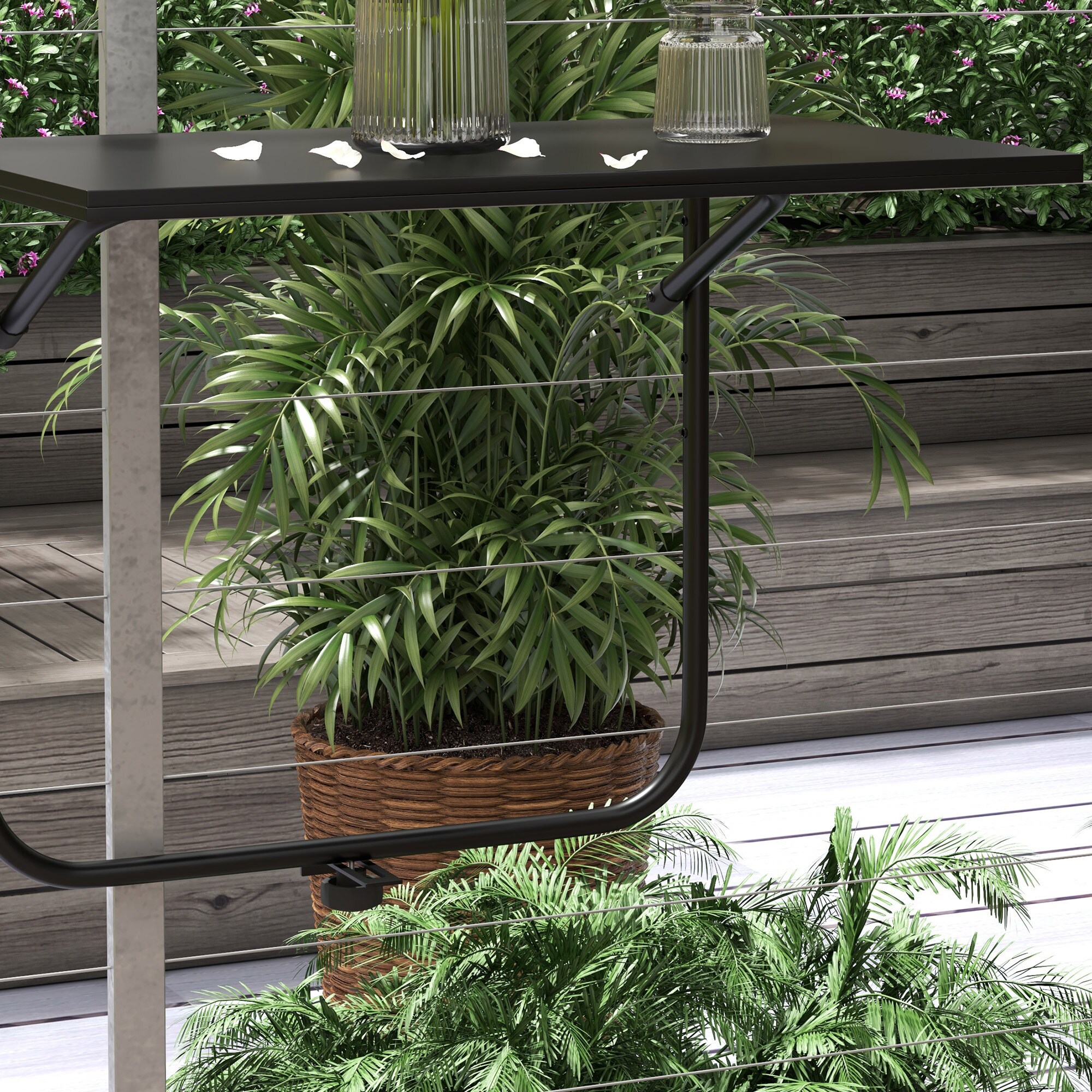 Outsunny Balkon-Hängetisch mit Höhenverstellung schwarz 62L x 60B x 85,5Hcm
