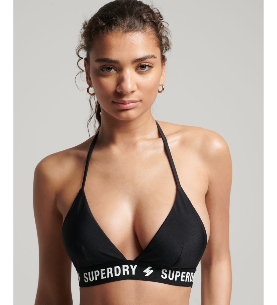 Top de biquíni triangular elástico preto da Superdry