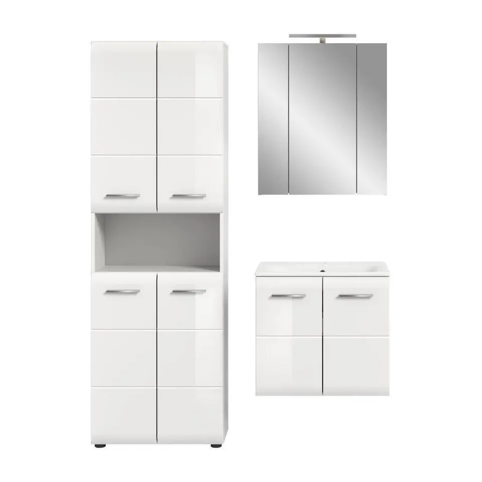 Hioshop Ice badkamer I77 inclusief verlichting wit hoogglans- wit