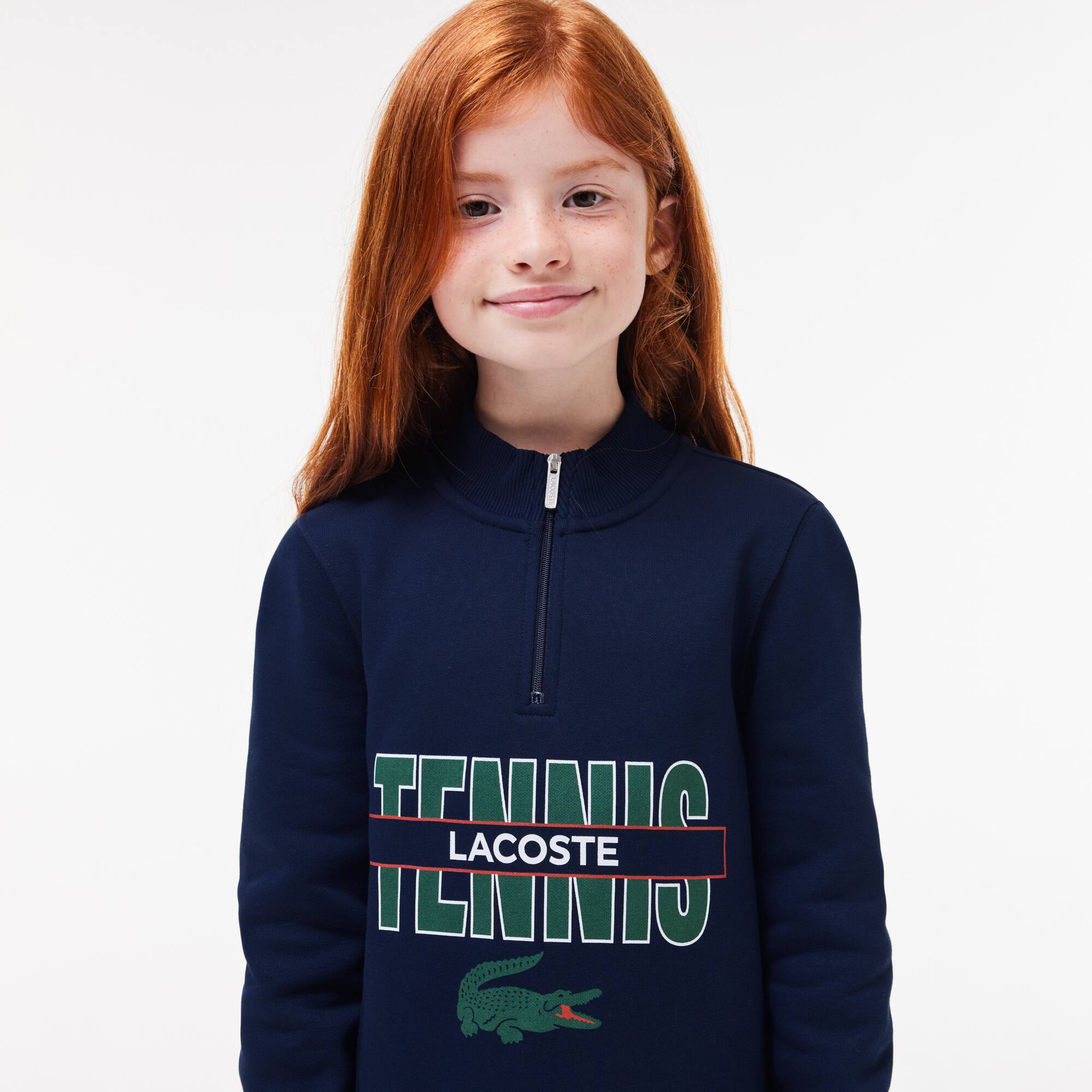 Robe sweatshirt imprimé Tennis en coton Pantalons & Robes - Bleu - Lacoste - Fille
