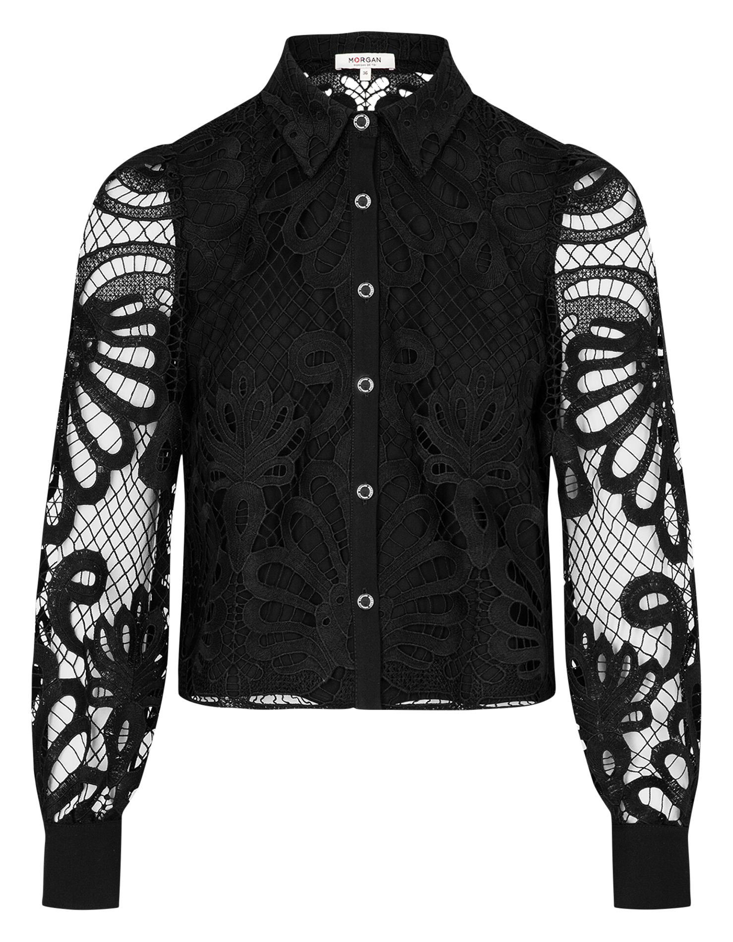 COSLAX - Top col chemise en dentelle | Noir