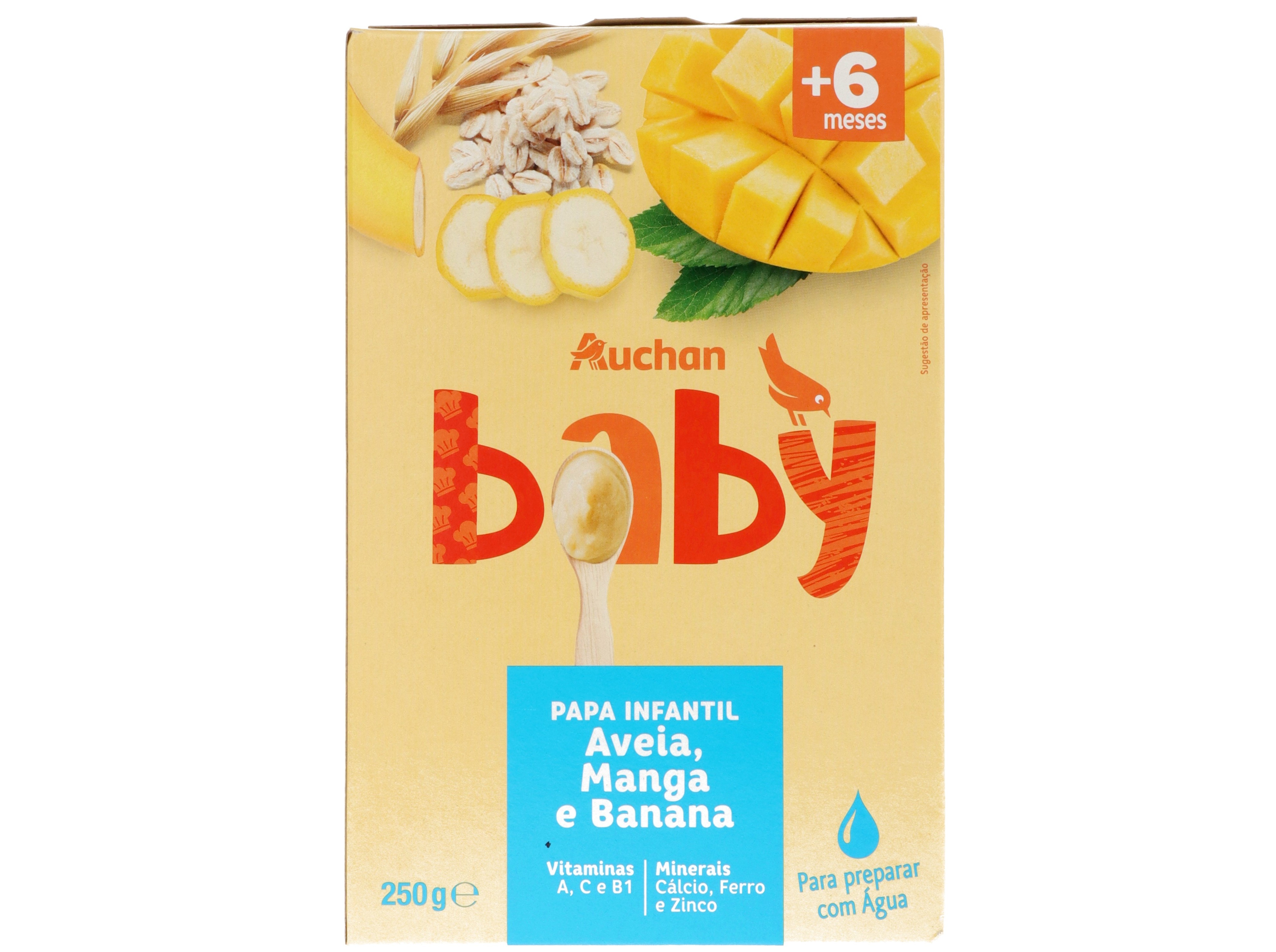 PAPA INFANTIL AUCHAN BABY LÁCTEA AVEIA MANGA E BANANA 250G