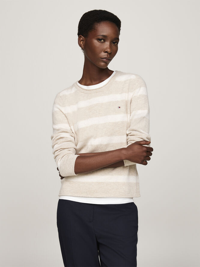 Tommy Hilfiger SOFT WOOL C-NK LS SWEATER Classic beige htr/ivory petal htr