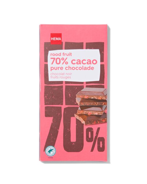 barre de chocolat noir 70% fruits rouges 90g