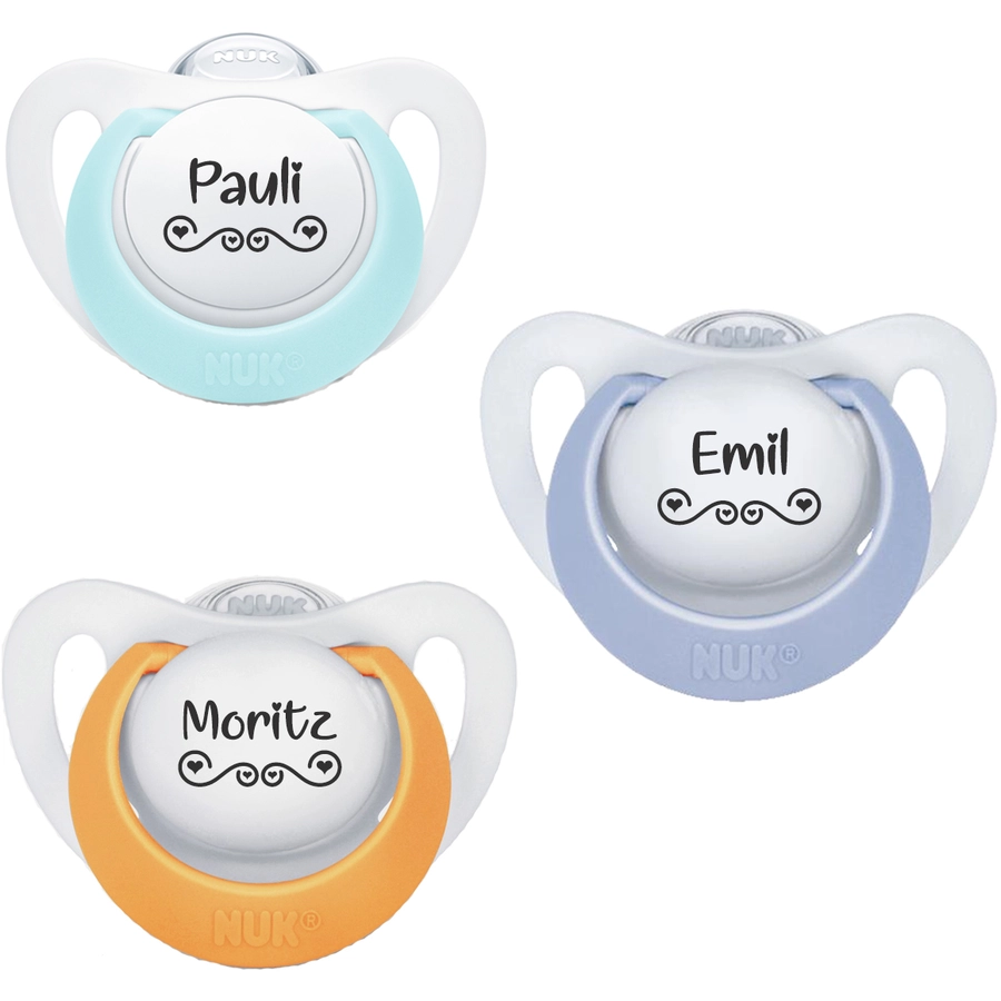 Schnullireich Schnuller mit Namen  Namensschnuller NUK Genius Love – 2er Set (Junge) Weiß