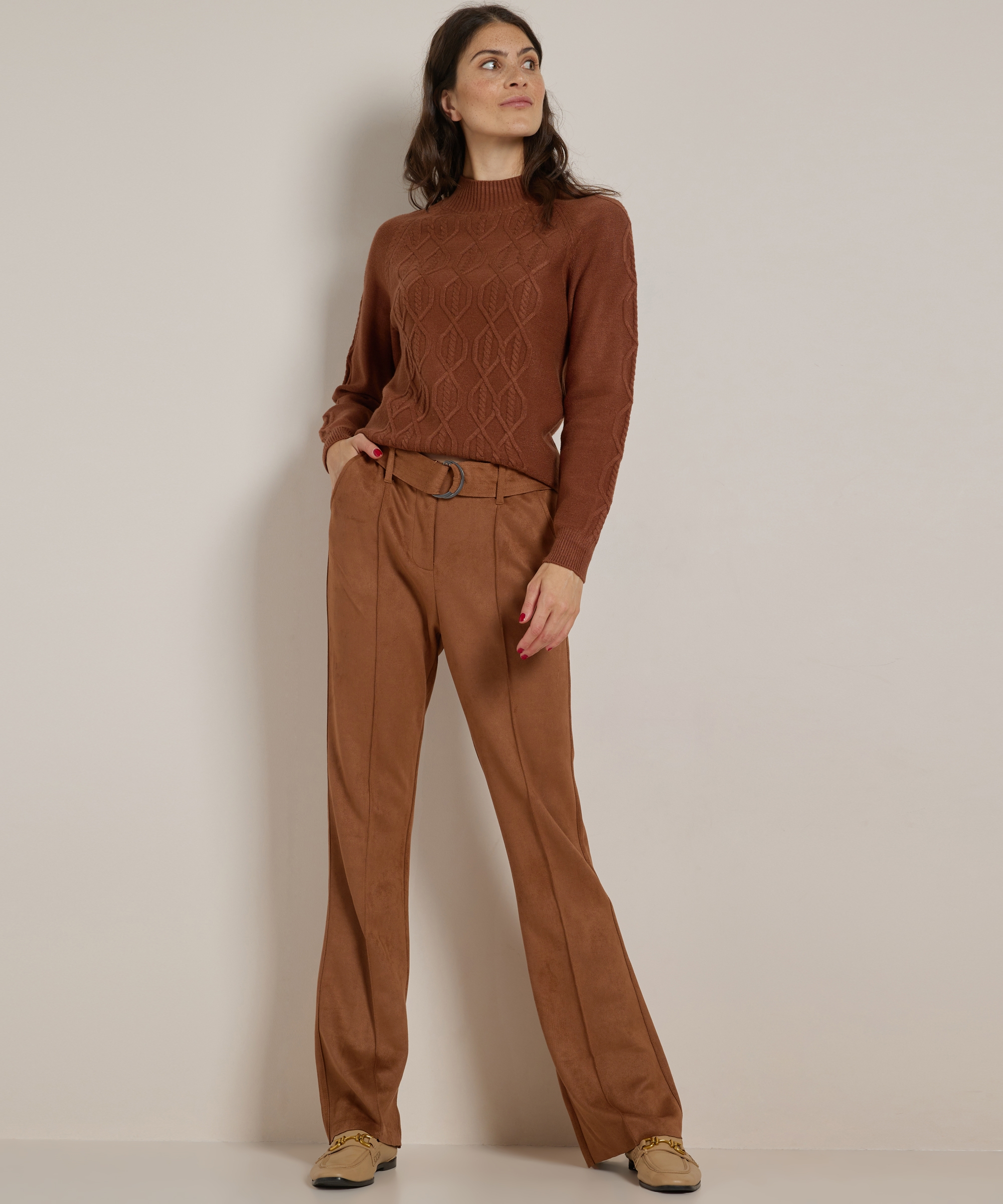 suedine flared fit broek met riem