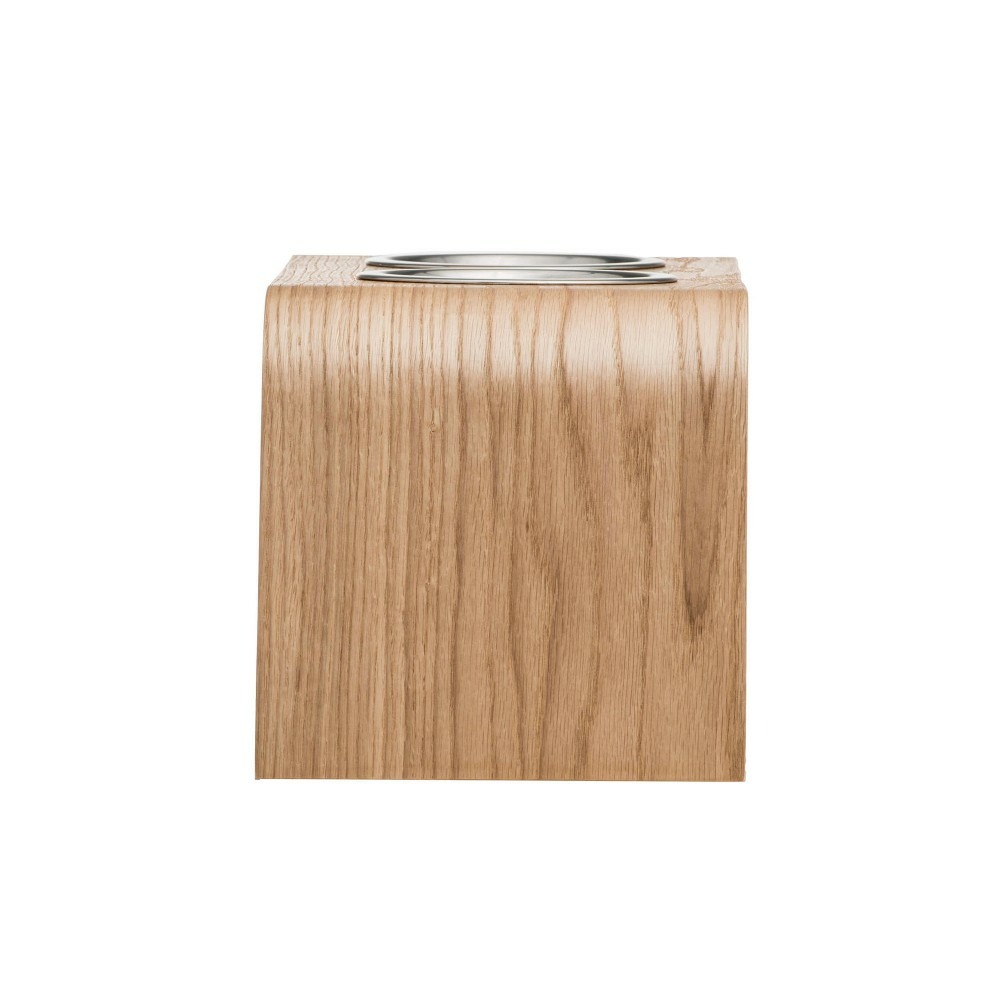 Gero - set de 2 gamelles surélevées en acier, socle bois chêne, 56x20x20cm