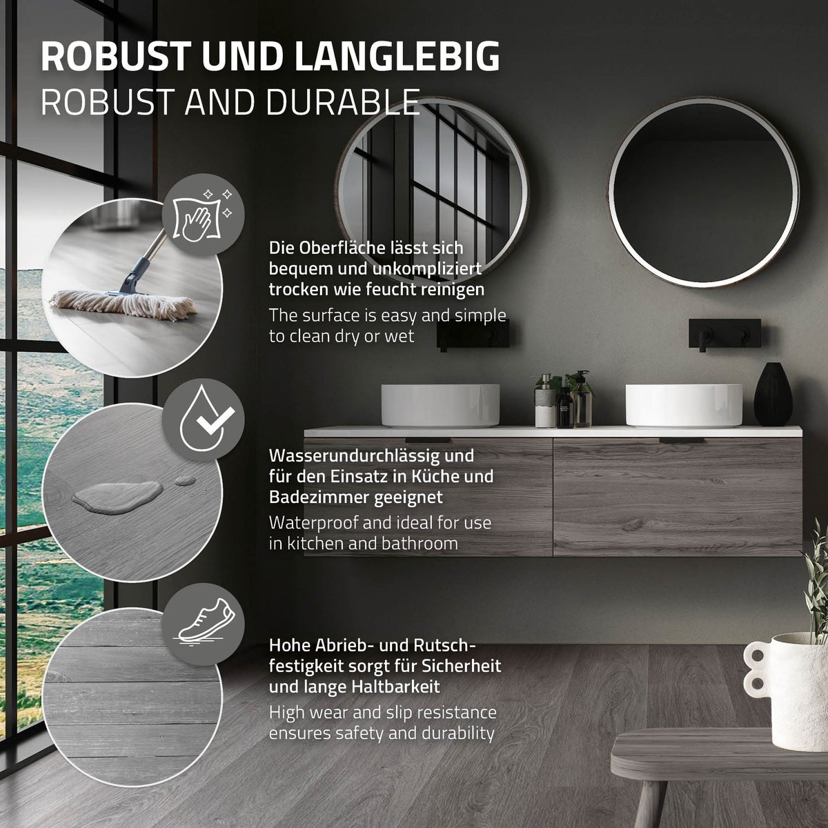 ML-Design Deluxe PVC-vloer, Click Vinyl Planken, Vinylvloer, 122 cm x 18 cm x 4,2 mm, Dikte 4,2 mm, 1,54 m²/7 Planken, Windswell Hickory Eiken, Grijs, Houtlook, Modern, Waterdicht, Belastingsklasse 34