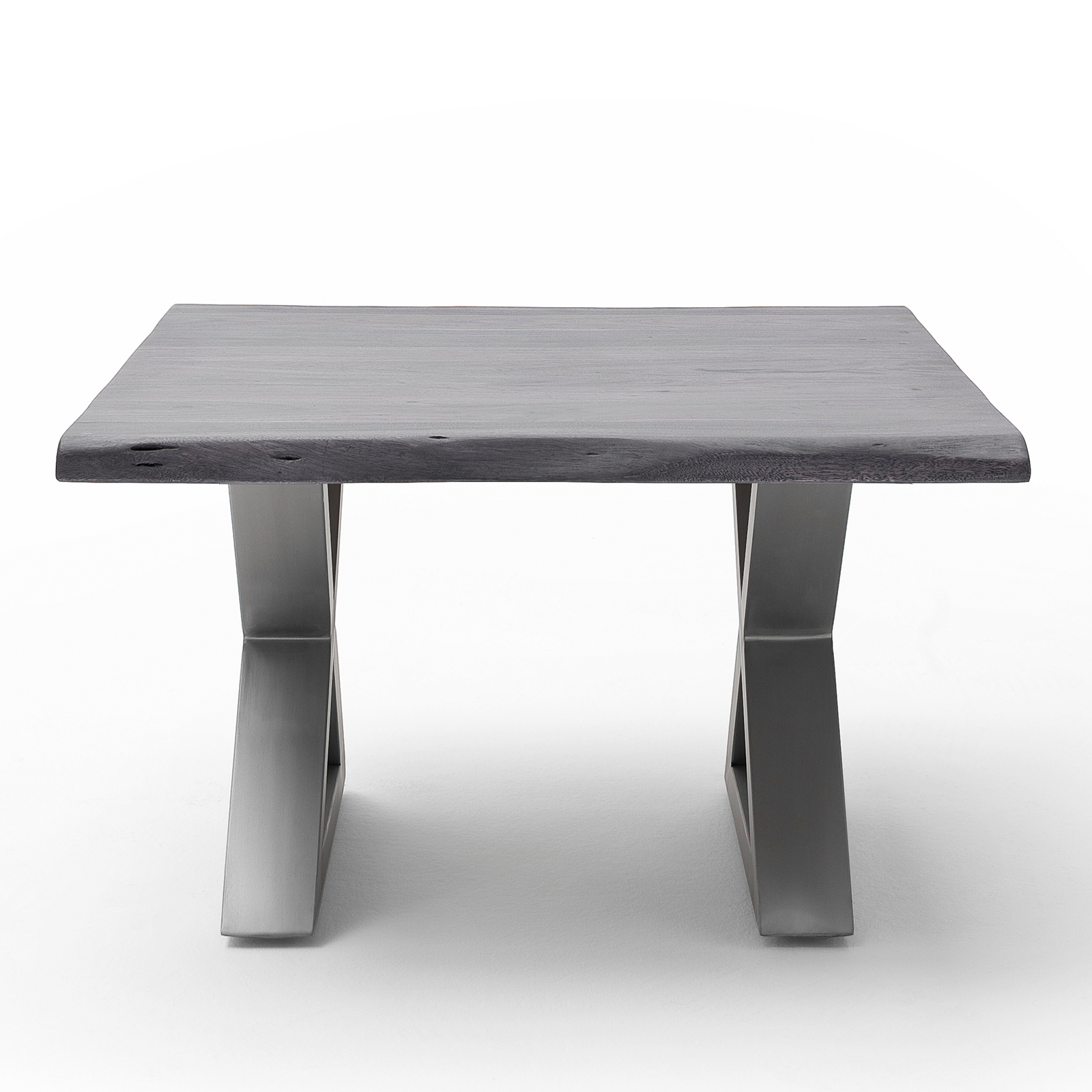 Couchtisch CARTAGENA - Akazie grau-Edelstahl - X-Gestell - 75x75 cm