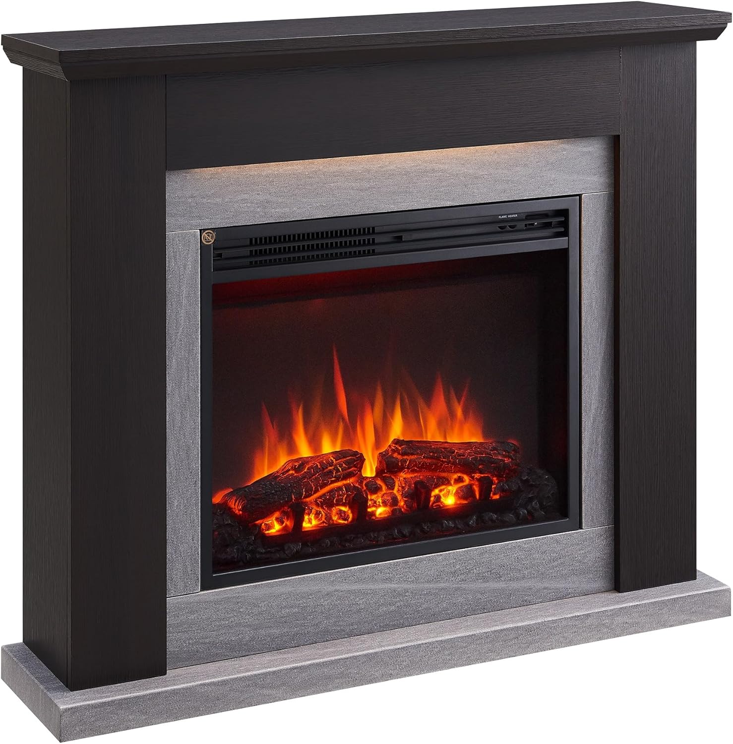 BALDERIA Hektor Elektrokamin - Elektrischer Standkamin mit Heizung 1000/2000 W, realistischer 3D-Flammeneffekt, LED-Beleuchtung, Fernbedienung programmierbar, Timer, Thermostat - Dunkelbraun