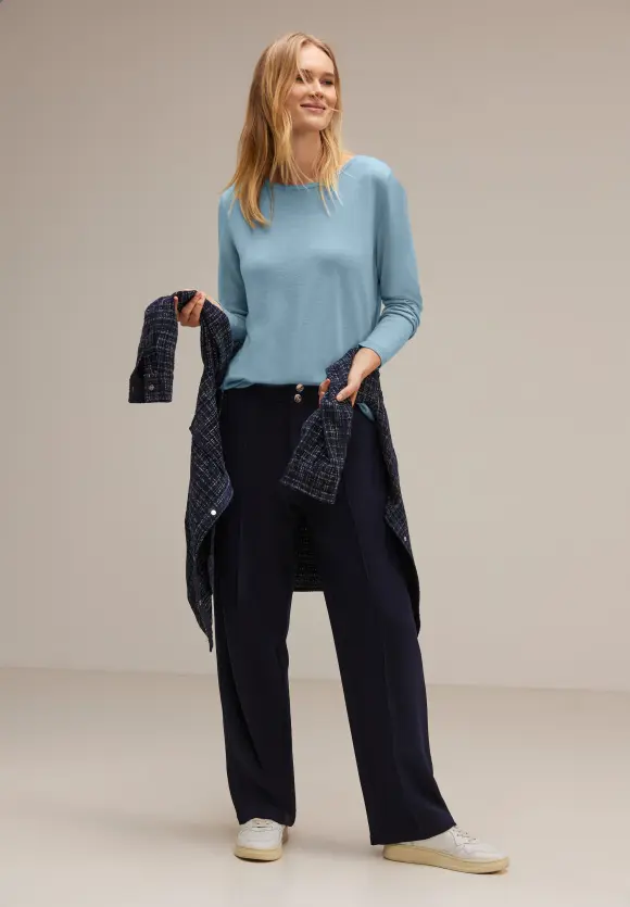 U-Boot Ausschnitt Pullover - hazy blue melange